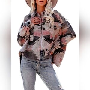 Aztec Print Shacket Lightweight